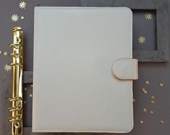 White Leather A5 Planner Binder: Personalized Organizer