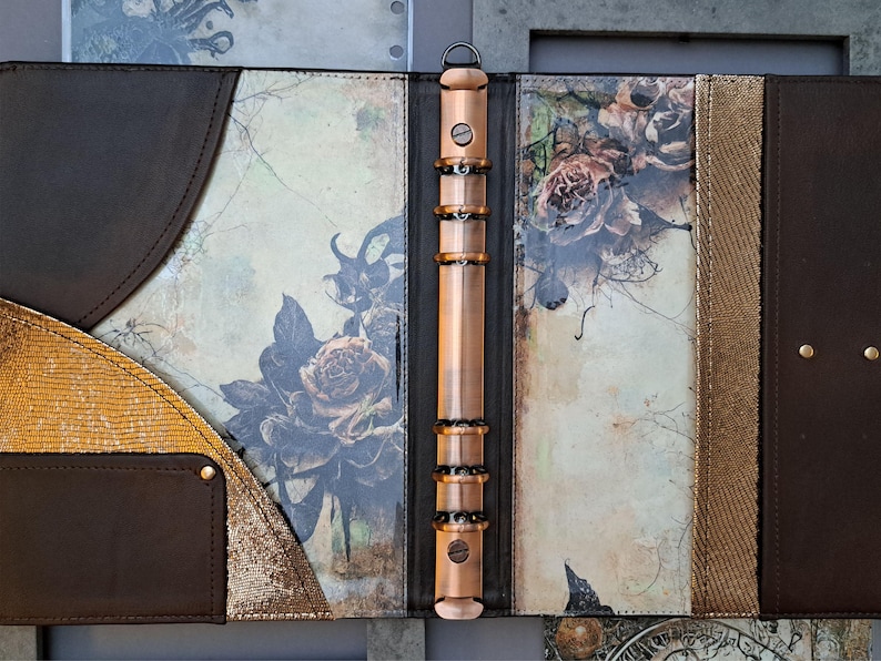 Handmade Leather Grimoire Journal Cover A5: Moon Magic Book of Shadows Folder + 6 ring