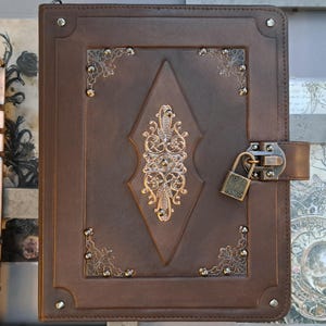 Handmade Leather Grimoire Journal Cover A5: Moon Magic Book of Shadows image 10