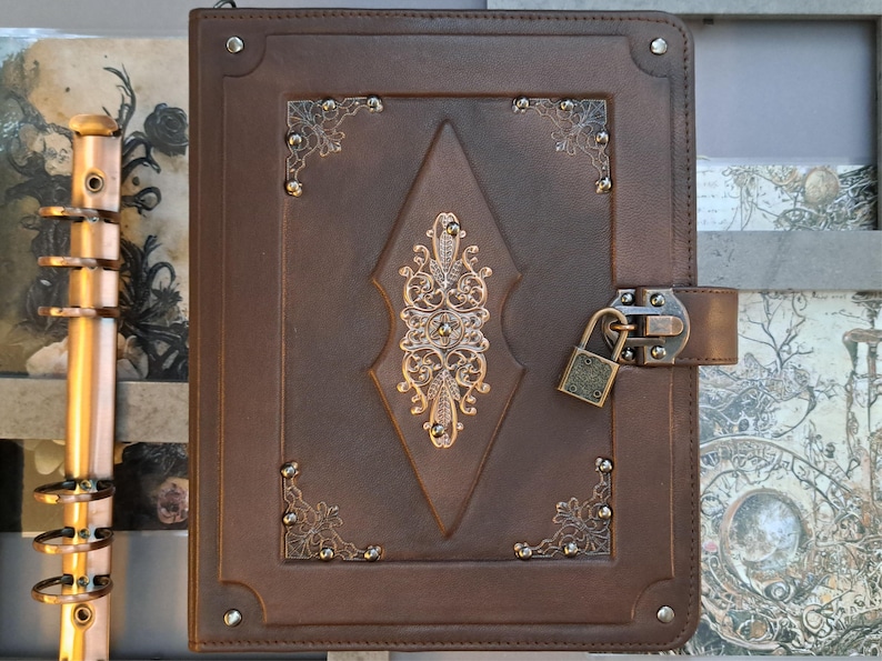 Handmade Leather Grimoire Journal Cover A5: Moon Magic Book of Shadows image 10