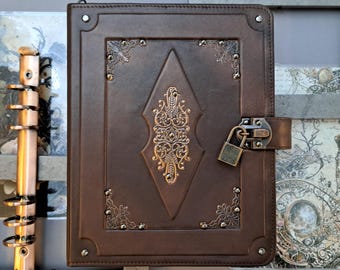Handmade Leather Grimoire Journal Cover A5: Moon Magic Book of Shadows