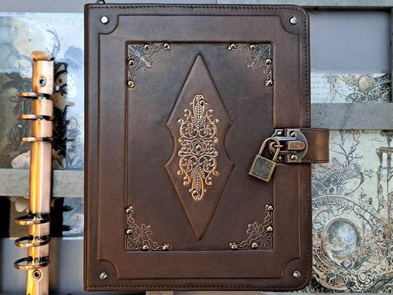 Handmade Leather Grimoire Journal Cover A5: Moon Magic Book of Shadows image 1