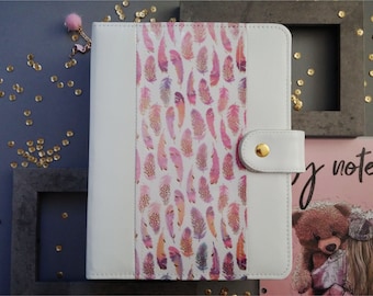 White Leather A5 Planner Binder: Personalized 6-Ring Organizer
