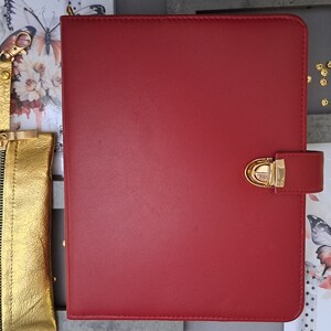 Raccoglitore con copertina in pelle A5 con astuccio per penne / Raccoglitore ad anelli a 6 anelli / Copertina A5 colore rosso / Agenda settimanale / Copertina per libro / Carta a griglia a punti