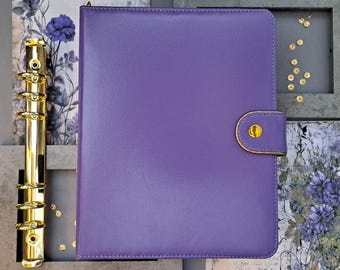 Purple Leather A5 Planner Binder: Personalized Organizer with Dividers