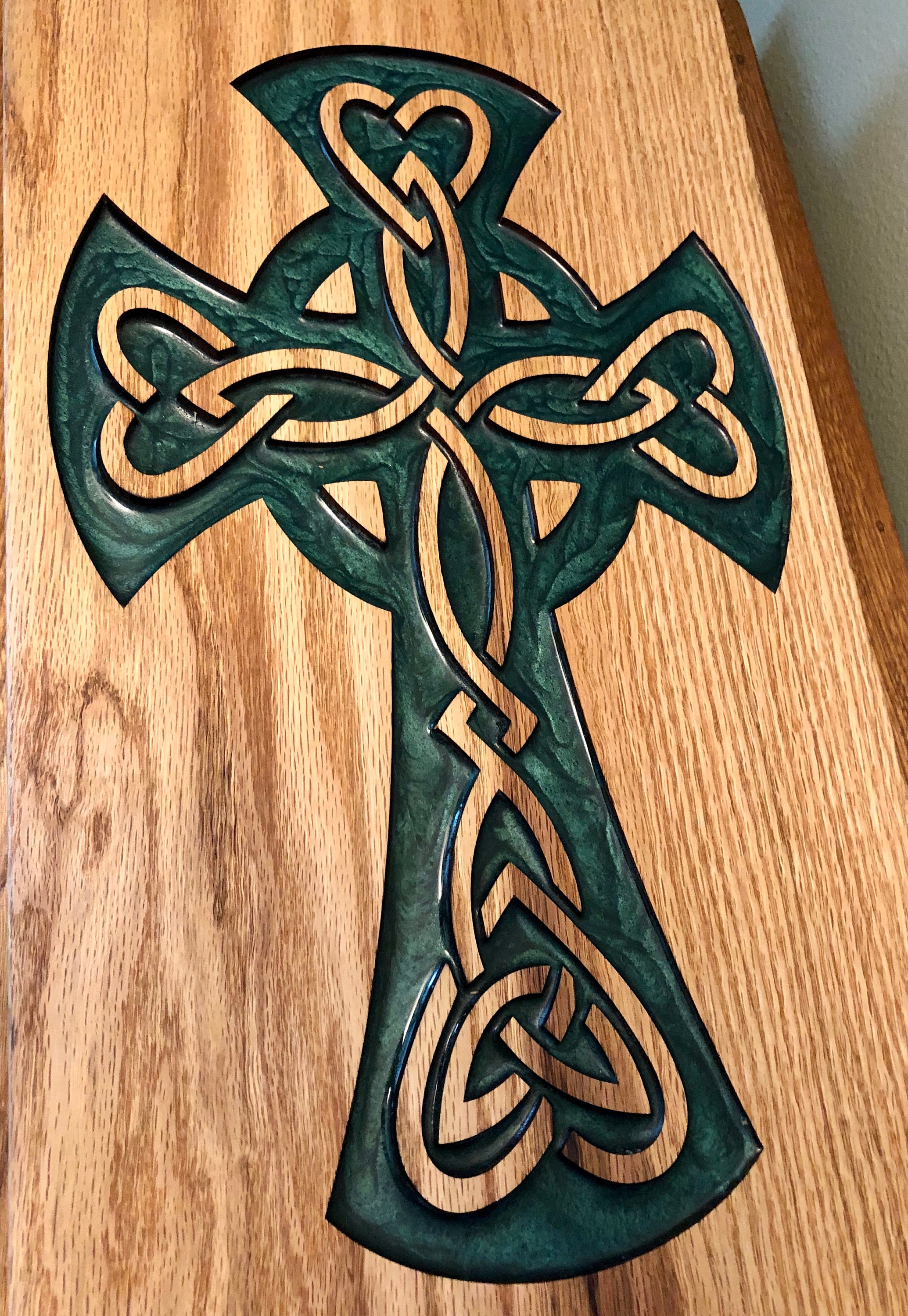 Celtic Cross Wall Decor, Shelf Display, Reclaimed Oak, Laser Engraved