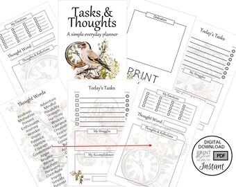 Vintage Tasks & Thoughts Planner: Printable | Digital Planner | Simple Planner | Journal | Unique Gift | Planner Inserts