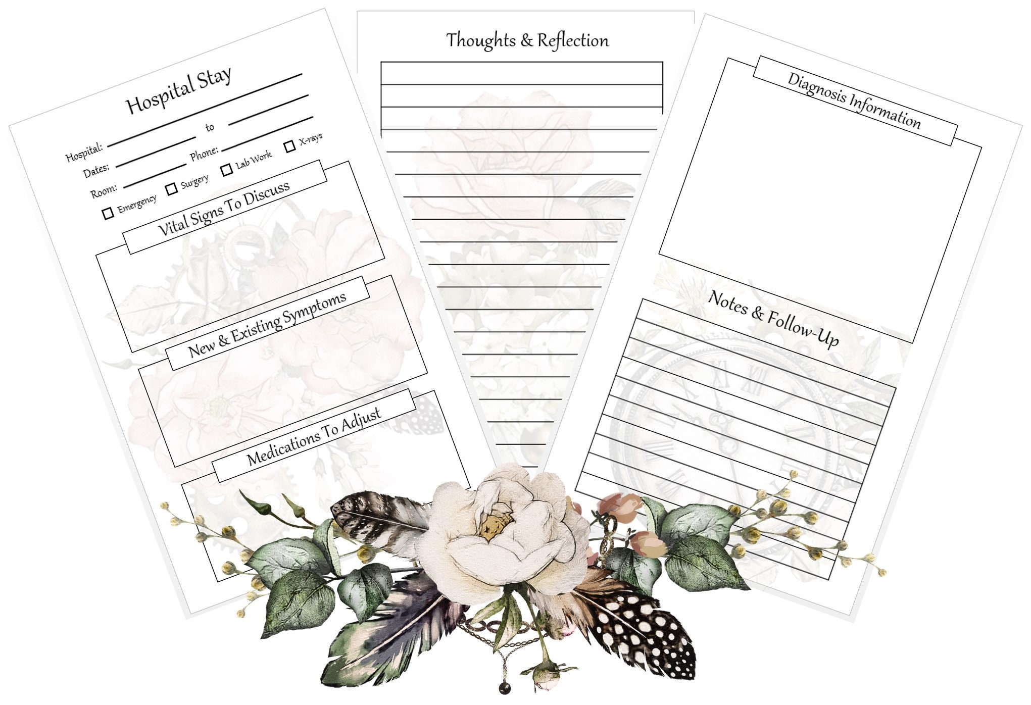 Vintage Health Resources: Printable Digital Health Journal Medical Planner Unique Gift Women's ...