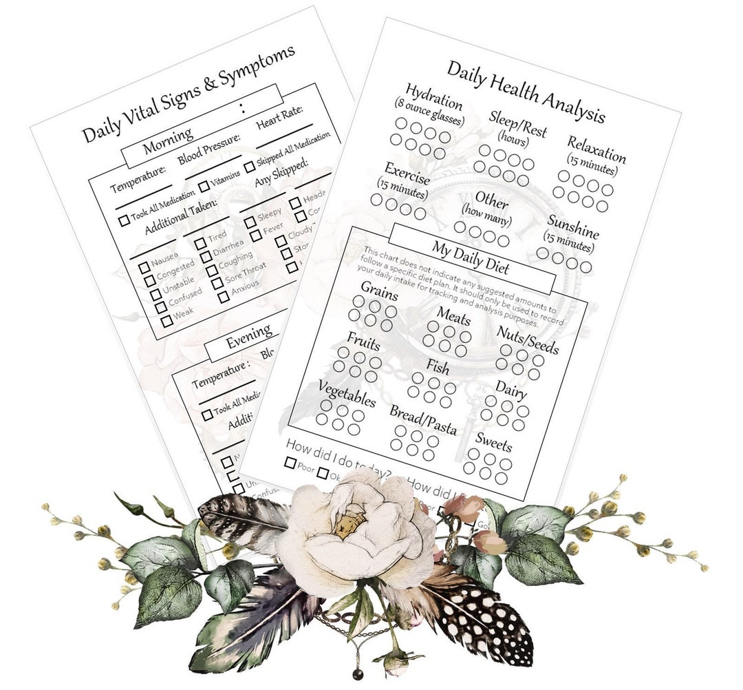 Vintage Daily Health Journal Printable Digital Health Journal Medical