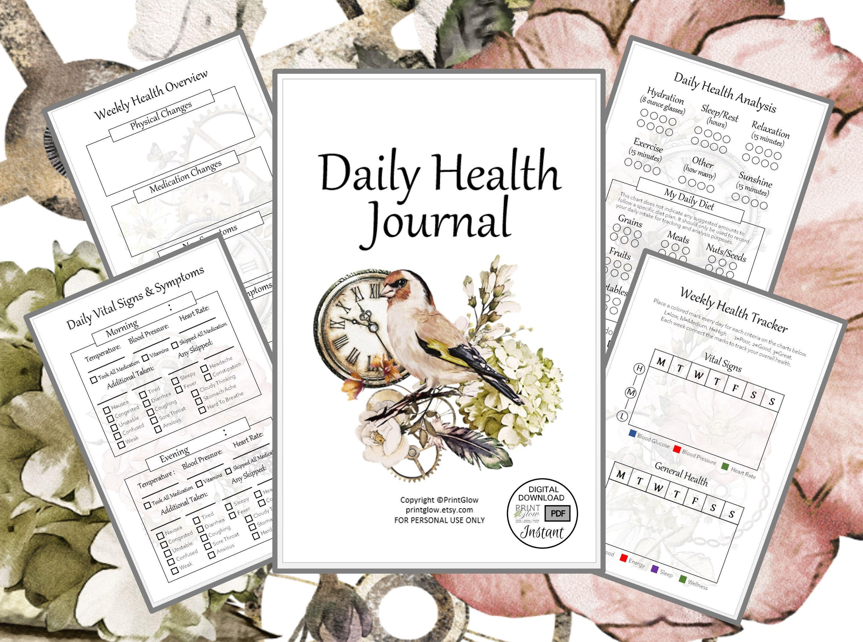 Vintage Daily Health Journal: Printable Digital Health | Etsy