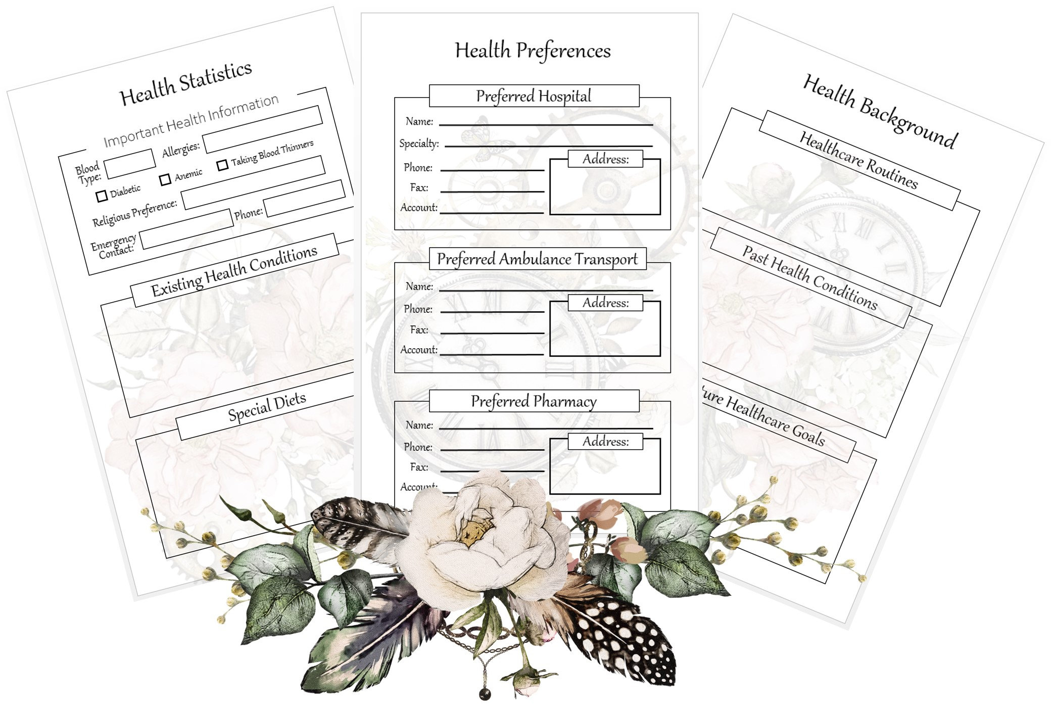 Vintage Health Resources: Printable Digital Health Journal Medical Planner Unique Gift Women's ...