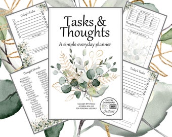 Foliage Tasks & Thoughts Planner: Printable | Digital Planner | Simple Planner | Journal | Unique Gift | Floral |  Planner Inserts