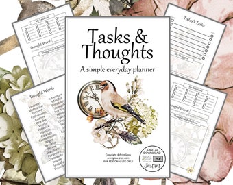 Vintage Tasks & Thoughts Planner: Printable | Digital Planner | Simple Planner | Journal | Unique Gift | Planner Inserts