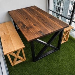 Outdoor Dining Table & Benches, Handmade Solid Wood Patio Dining, Modern Furniture, Custom Sizes Available