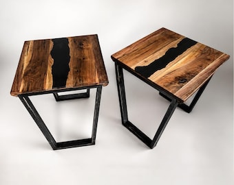 Live Edge Walnut Resin End Table, Handmade River Table Coffee Table,  Modern Rustic Accent Furniture