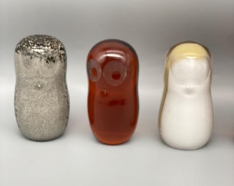 Vintage Wedgwood glass owl paperweights