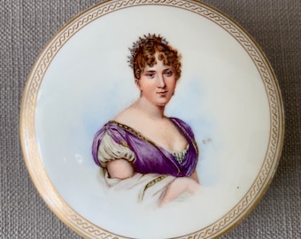Antique porcelain box with portrait of Hortense de Beauharnais, Napoleon's step daughter