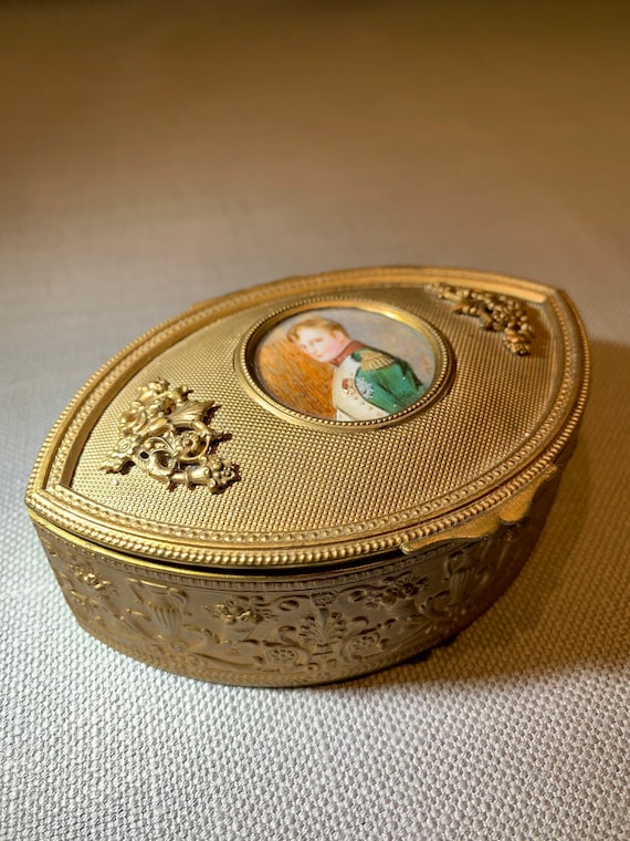 Napoleon miniature portrait on ormolu brass casket