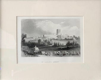 Framed St Albans Abbey Etching: Thomas Allom, 1843