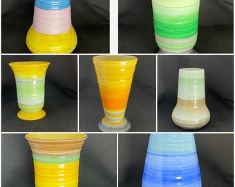 Shelley Harmony hand painted Art Deco miniature vases circa 1935