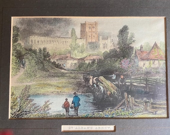 1830s St Albans Abbey Hand-Coloured Etching: River Ver Scene