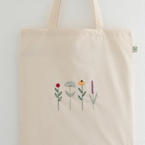 Hand embroidered flower tote bag, eco friendly tote bag for shopping Flowers