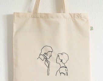 Pride and Prejudice tote bag, hand embroidered tote bag, book lover gift