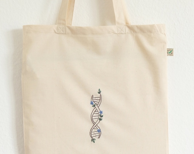Embroidered DNA tote bag, personalized tote bag, gift for science teacher