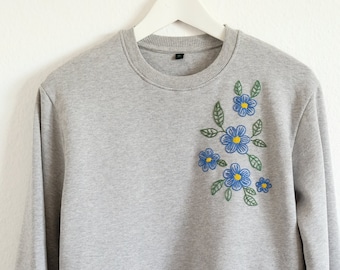 Hand besticktes Sweatshirt, Blumen Crewneck Sweatshirt