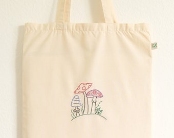 Mushroom tote bag, eco friendly shopping bag, hand embroidered tote bag