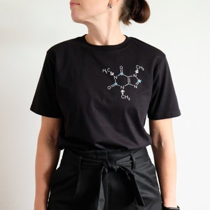 Caffeine Molecule T-Shirt - Hand Embroidered Coffee Shirt - Organic Cotton