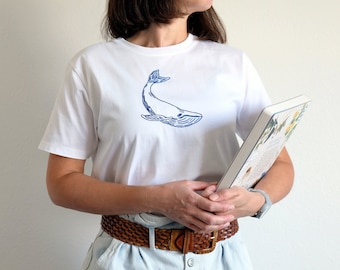 Hand embroidered whale shirt, eco friendly cotton t-shirt