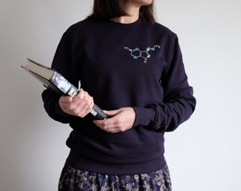 Hand embroidered serotonin molecule sweatshirt