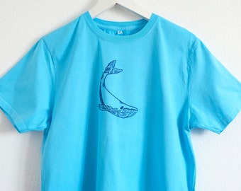Camisa de ballena bordada a mano, camiseta de algodón ecológica