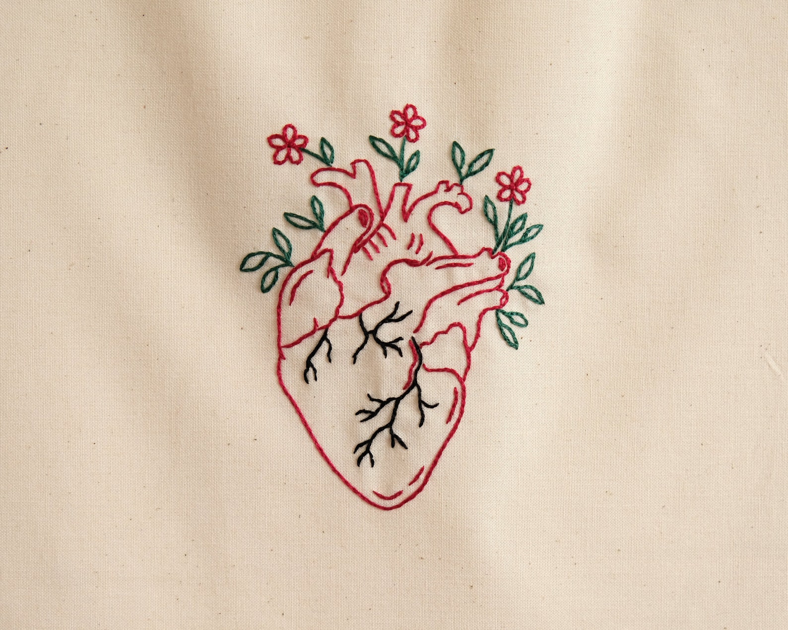 Anatomical Heart Tote Bag Hand Embroidered Cotton Shopper Bag Etsy