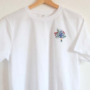 Hand Embroidered Flower Shirt - Organic Cotton T-Shirt with Floral Bouquet Design