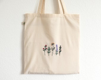 Bolso tote de flores bordado a mano, bolso de compras floral