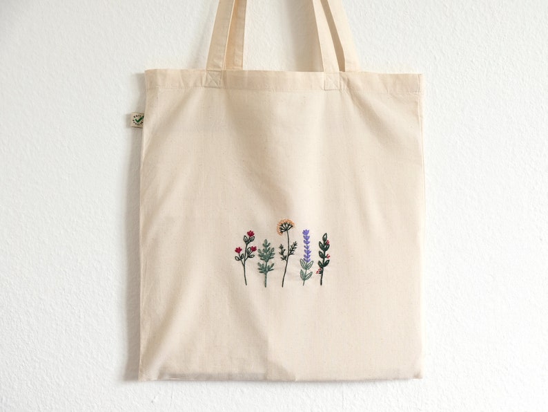 Bolso tote de flores bordado a mano, bolso de compras floral Tote bag 1