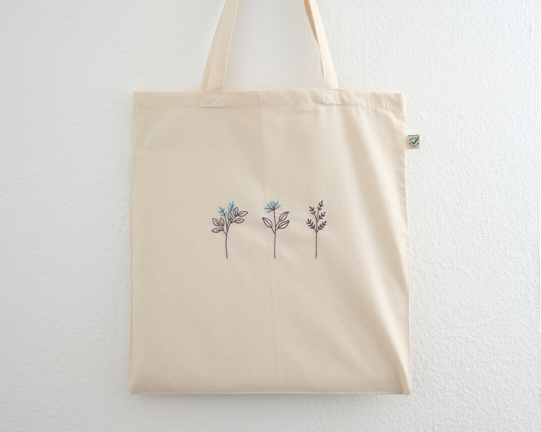 Embroidered Flower Tote Bag Personalized Floral Tote Bag Eco Etsy