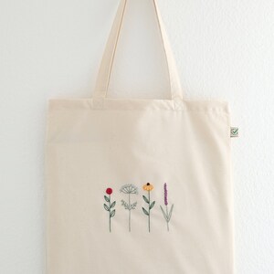 Hand embroidered flower tote bag, eco friendly tote bag for shopping image 3