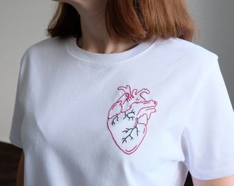 Hand embroidered shirt anatomical heart