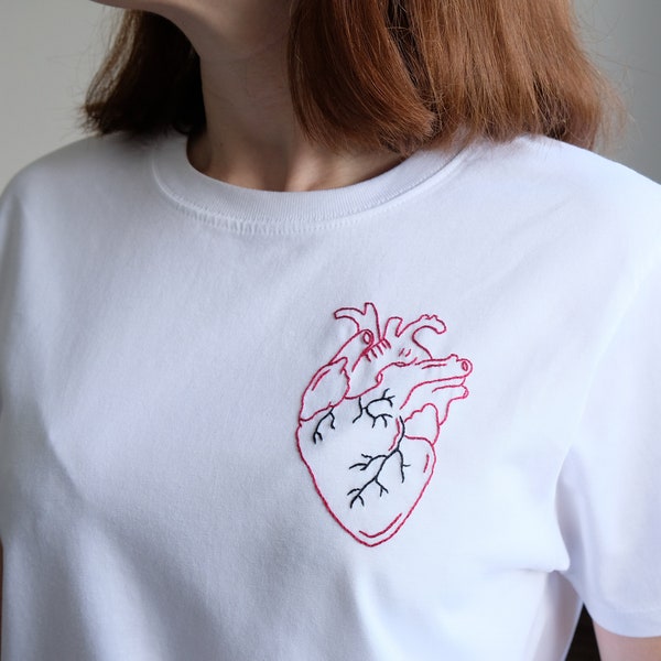 Hand embroidered shirt anatomical heart
