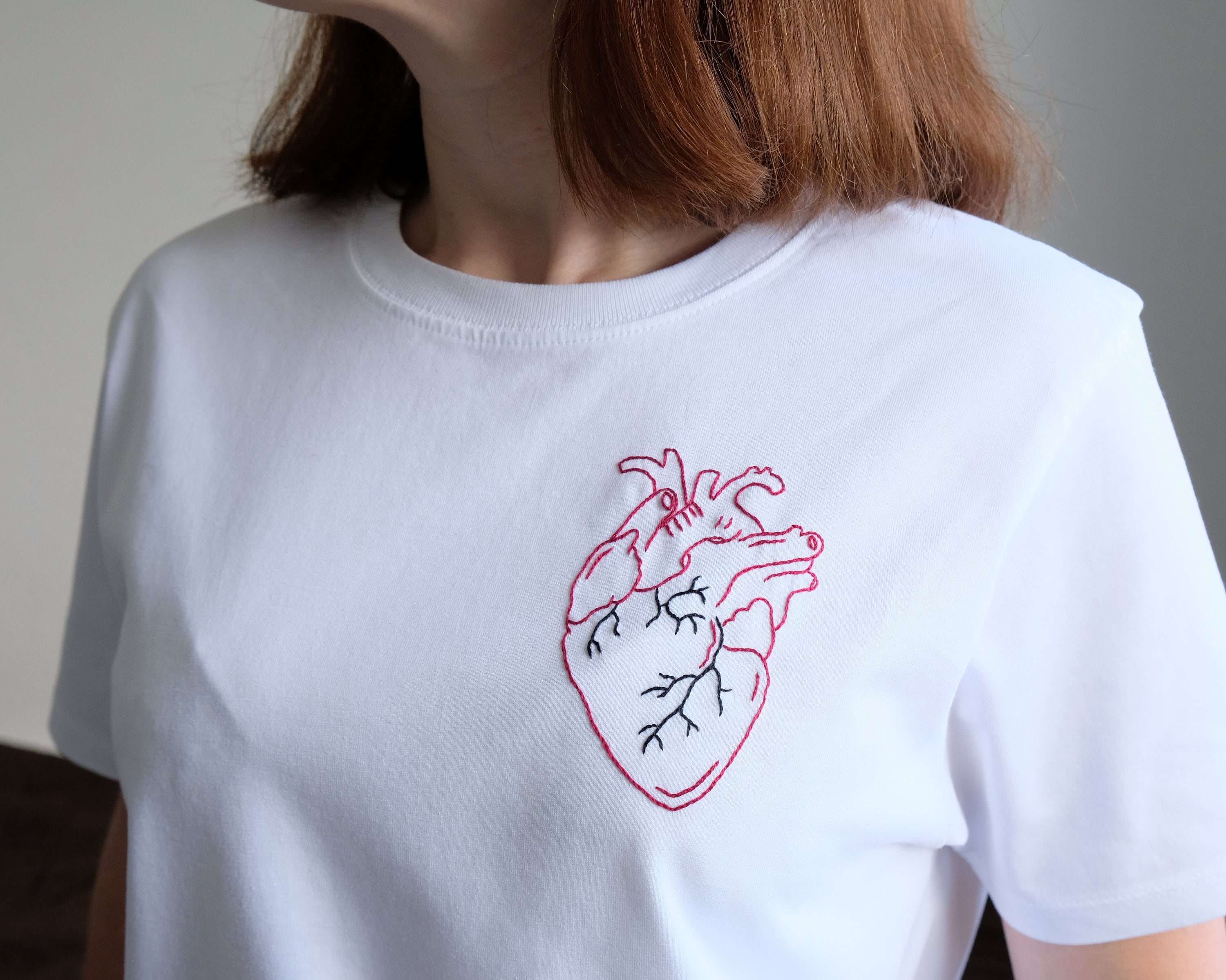 Hand Embroidered Shirt Anatomical Heart - Etsy