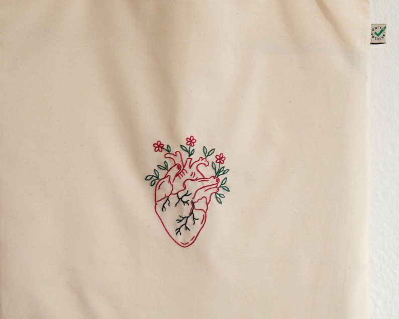 Anatomical Heart Tote Bag Hand Embroidered Cotton Shopper Bag Etsy