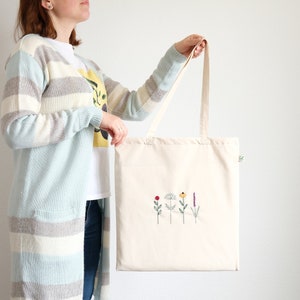 Hand embroidered flower tote bag, eco friendly tote bag for shopping image 8