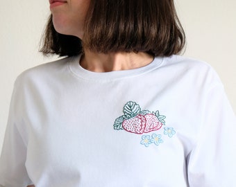 Camisa de fresa, camiseta de frutas bordada a mano