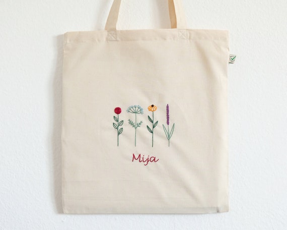 Hand Embroidered Flower Tote Bag Eco Friendly Tote Bag for Shopping Etsy UK