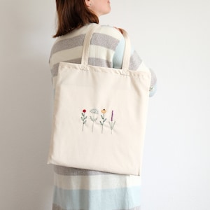 Hand embroidered flower tote bag, eco friendly tote bag for shopping image 7