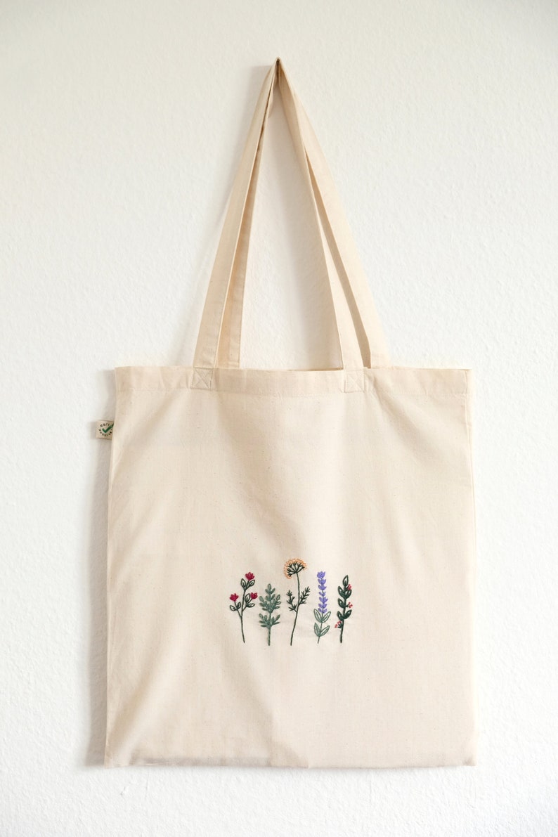 Bolso tote de flores bordado a mano, bolso de compras floral imagen 2