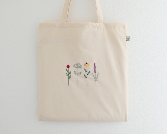 Hand Embroidered Flower Tote Bag Eco Friendly Tote Bag for 